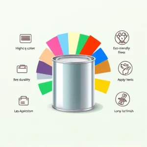A modern, clean illustration showing the advantages of choosing Artcoloric for paint and coating materials: a sleek paint can with vibrant, high-quality color swatches radiating outward, surrounded by icons representing durability, eco-friendliness, easy application, and long-lasting finish — all in a minimalist, professional design with soft gradients and subtle light reflections, no text or labels visible