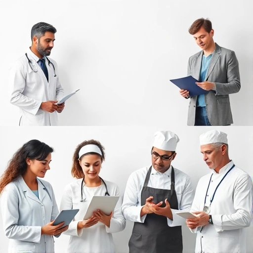 A diverse group of professionals offering a wide range of services: a doctor consulting a patient, a lawyer reviewing documents, a teacher explaining concepts to students, a software developer coding on a laptop, a chef preparing food, and a financial advisor discussing investments — all arranged in a clean, modern, harmonious layout with soft lighting and neutral tones, emphasizing inclusivity and professionalism